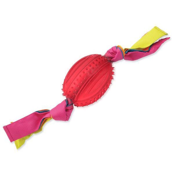 Игрушка для собак резиновая мяч овальный красный с веревками 48 см Dog Fantasy от зоомагазина Дино Зоо