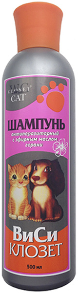Шампунь  для кошек и собак, антипаразитарный, с эфирным маслом герани, ВиСи Клозет