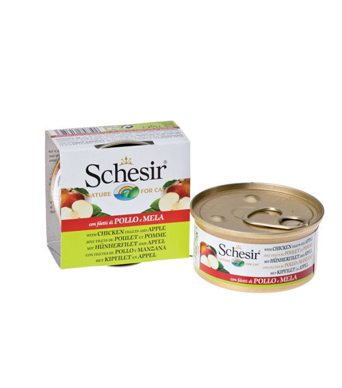 Schesir 75 гр консервы для кошек цыпленок/яблоко (банка)