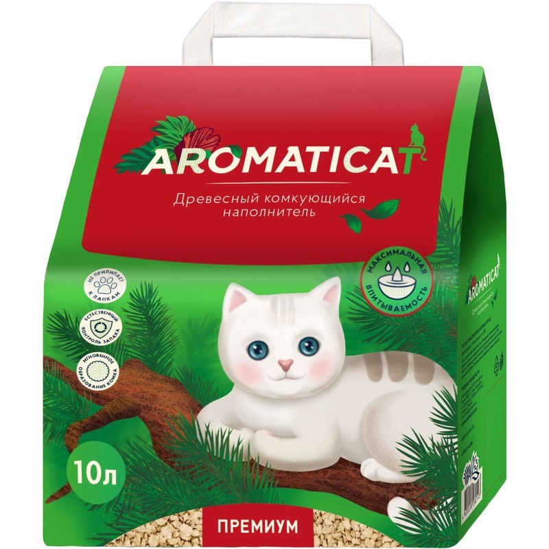 Наполнитель для кошачьего туалета AromatiCat Premium, древесный, комкующийся, AromatiCat