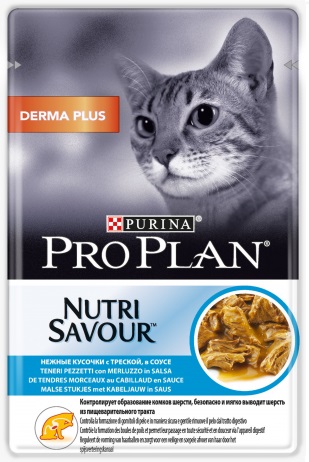Nutrisavour Derma Plus влажный корм для кошек с чувствительной кожей, с треской в соусе, Purina Pro Plan
