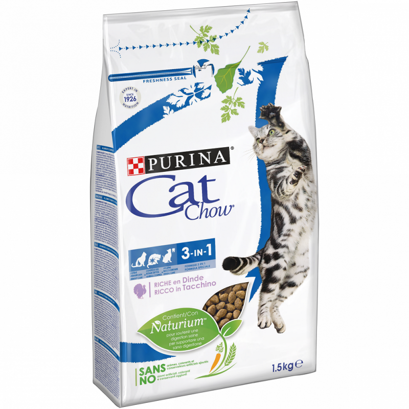 "Feline" 3in1 Корм сухой для кошек Индейка, Purina Cat Chow 1,5 кг