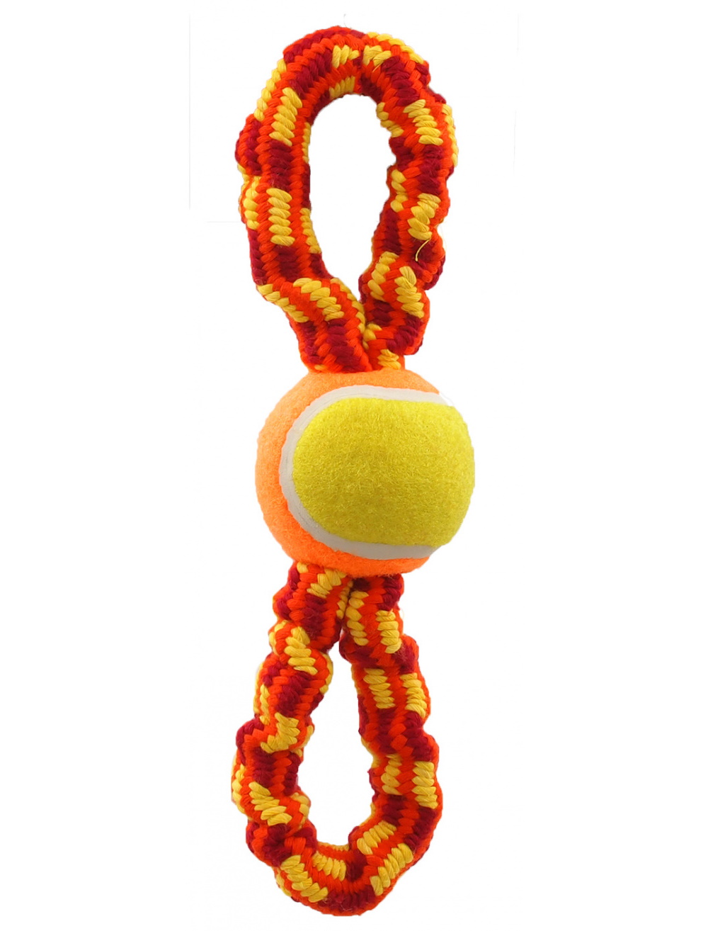 Игрушка веревочная разноцветная теннисный мяч с 2 петлями 27 см Dog Fantasy от зоомагазина Дино Зоо