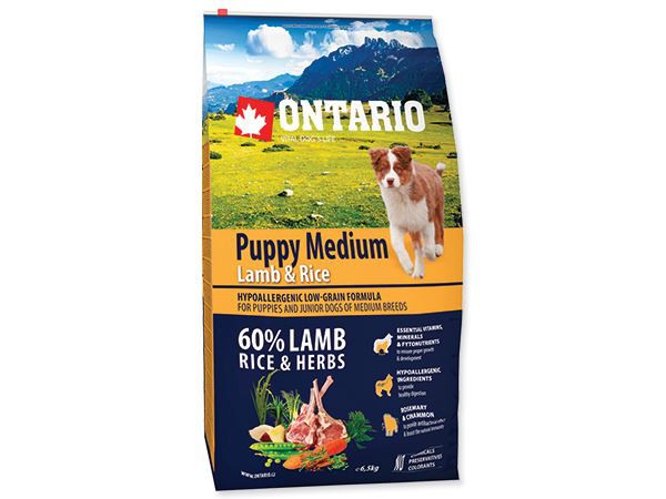 Ontario сухой корм для щенков средних пород с ягненком и рисом от зоомагазина Дино Зоо