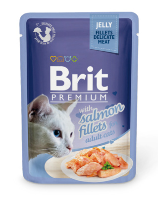 Брит 85 г премиум Пауч для кошек JELLY Salmon fillets Кусочки из филе лосося в желе