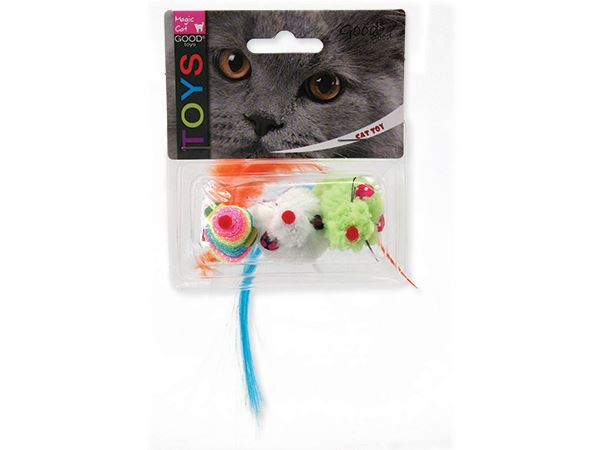 Игрушка для кошек 3 разноцветные мыши 7,5см, Magic Cat от зоомагазина Дино Зоо