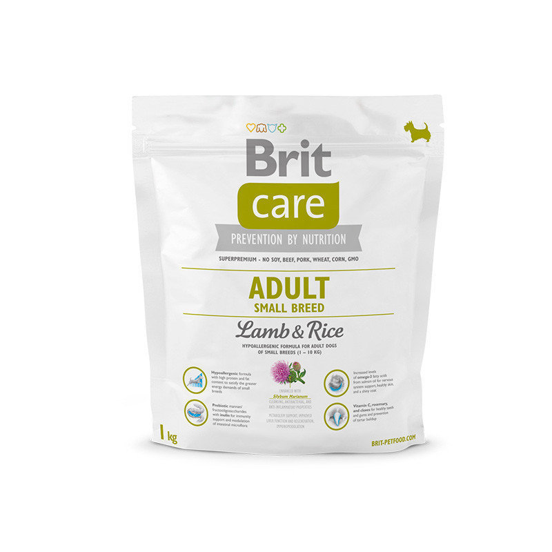 Care Adult Small Breed корм для собак мелких пород (1-10 кг), с ягненком и рисом, Brit