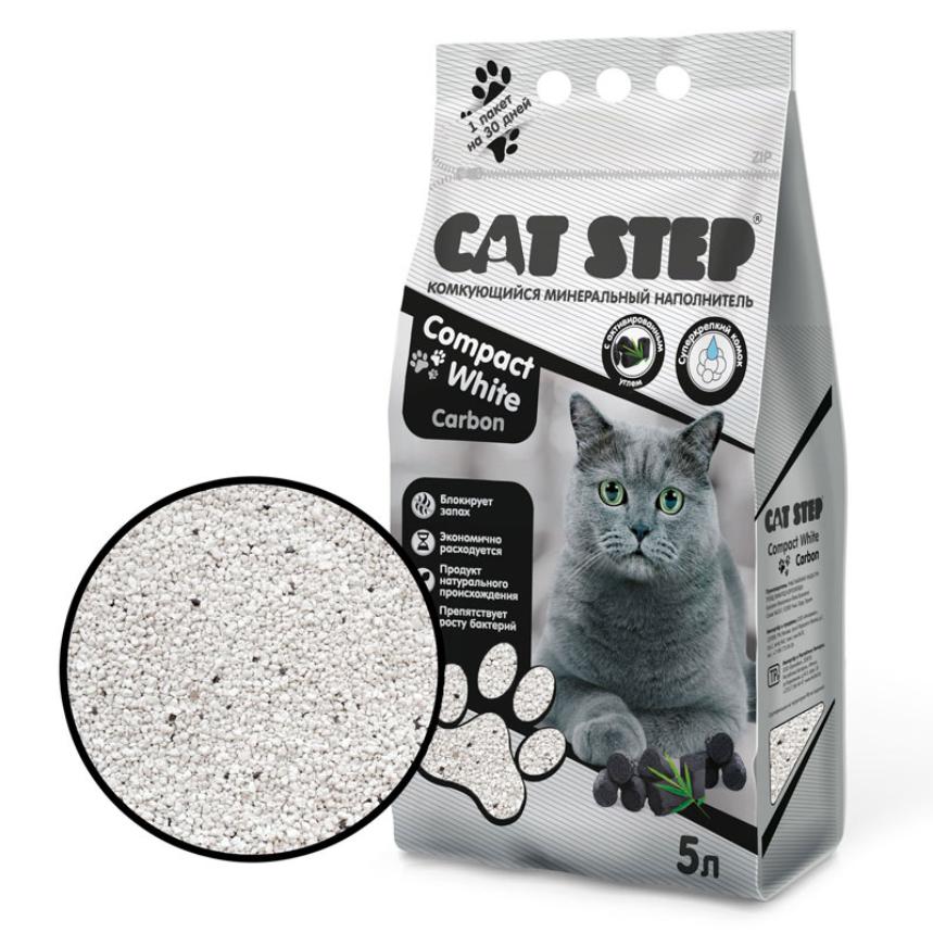 Наполнитель Cat Step Compact White Carbon комкующийся минеральный 