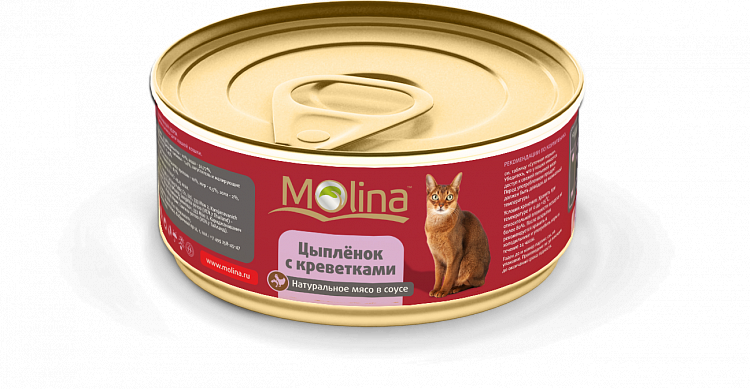 Молина 80 г консервы для кошек цыпленок с креветками в соусе (банка) от зоомагазина Дино Зоо