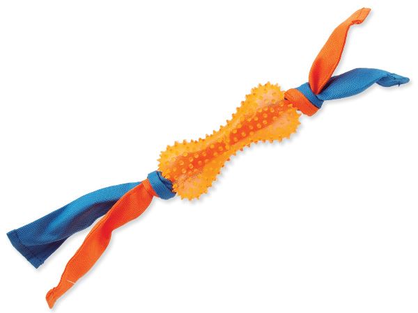 Игрушка для собак резиновая кость оранжевая с веревками 31 см Dog Fantasy