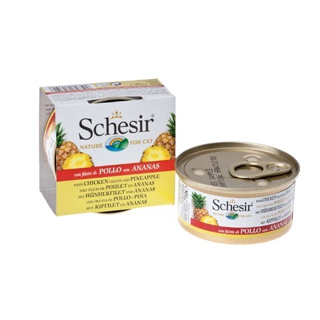 Schesir 75 гр консервы  для кошек цыпленок/ананас (банка)