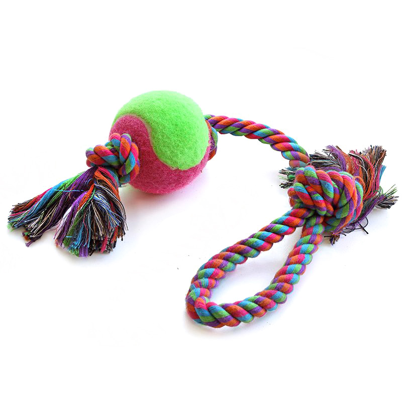 Игрушка веревочная разноцветная мяч с петлей 21 см Dog Fantasy от зоомагазина Дино Зоо