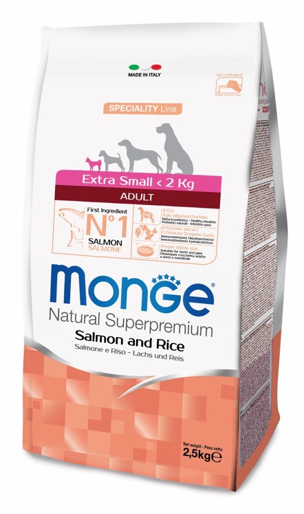 Monge Dog Speciality Extra Small корм для взрослых собак миниатюрных пород лосось с рисом от зоомагазина Дино Зоо