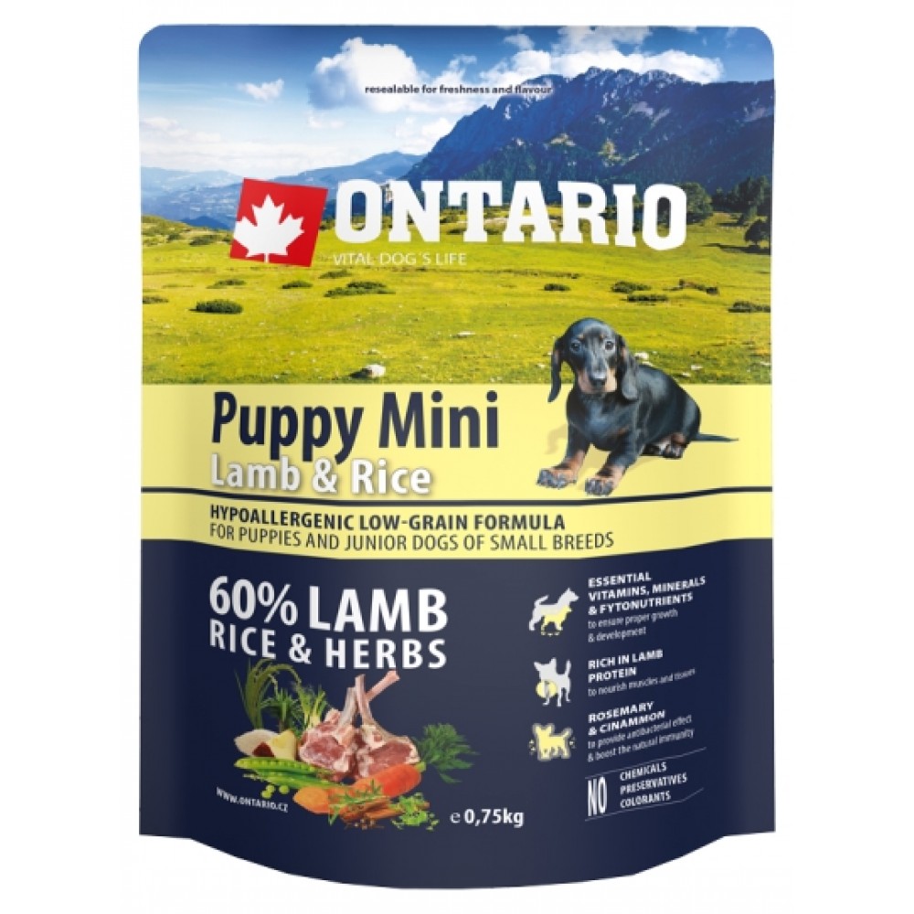 Ontario сухой корм для щенков мини пород с ягненком и рисом от зоомагазина Дино Зоо