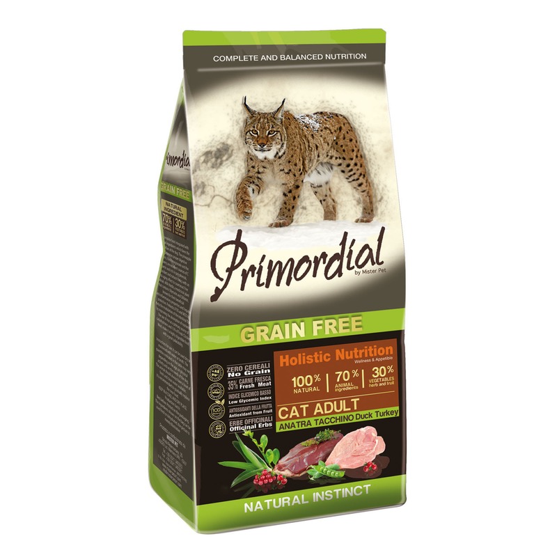 Primordial Корм сухой для кошек беззерновой утка/индейка от зоомагазина Дино Зоо