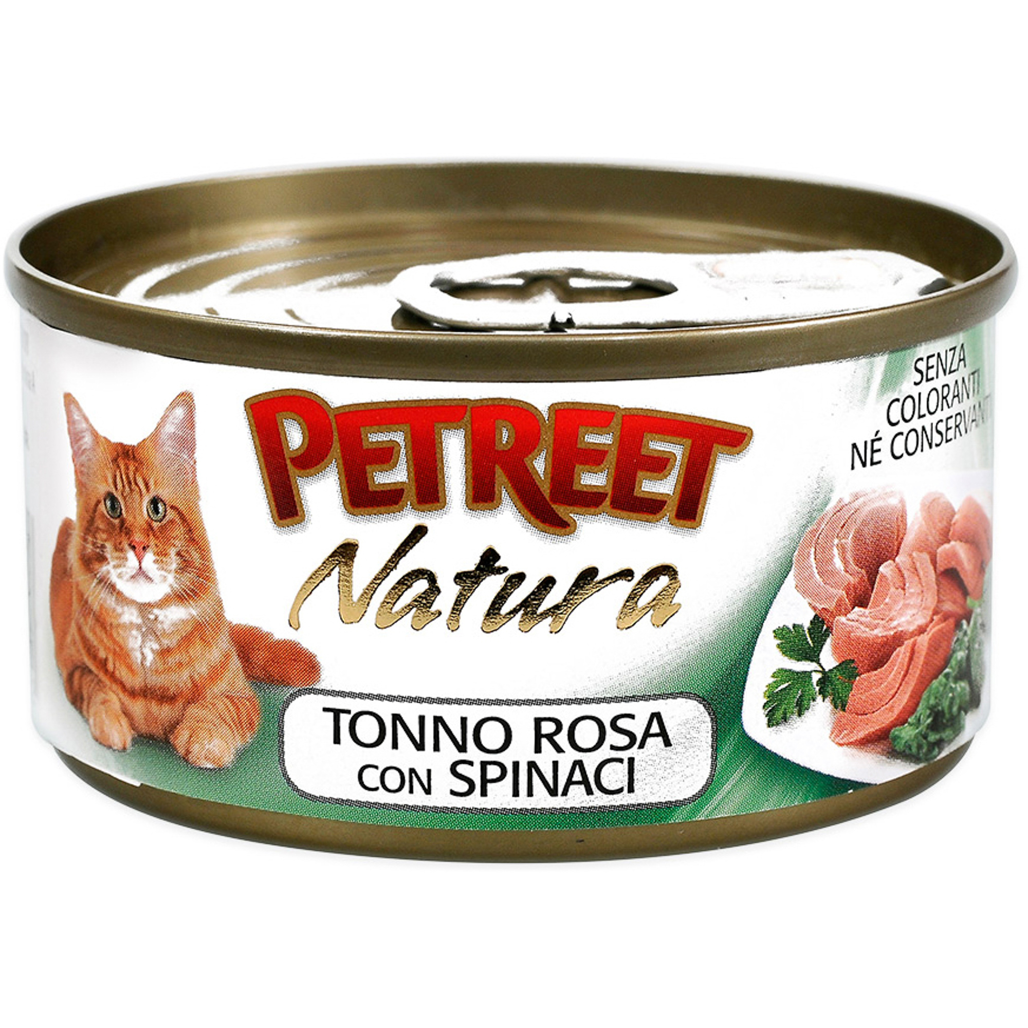 Консервы для кошек кусочки розового тунца со шпинатом, Petreet