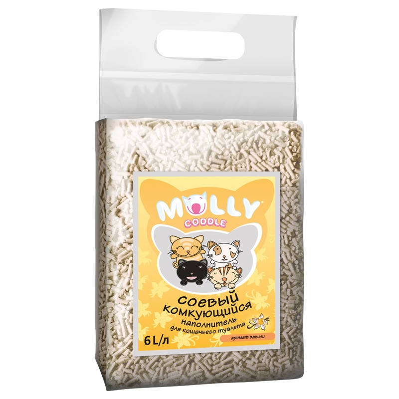 Наполнитель "Molly coddle" соевый комкующийся с ароматом ванили для кошачьего туалета