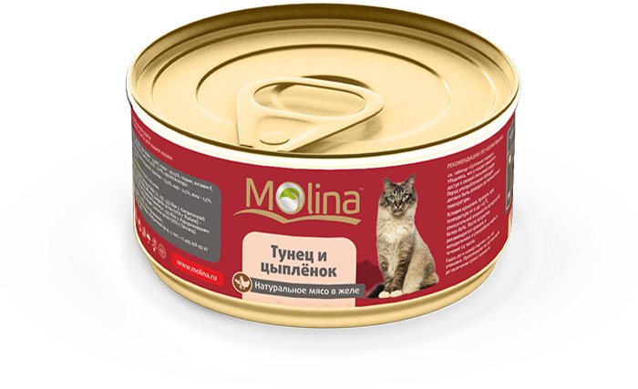 Молина 100 г консервы для кошек тунец и цыпленок в желе (банка)