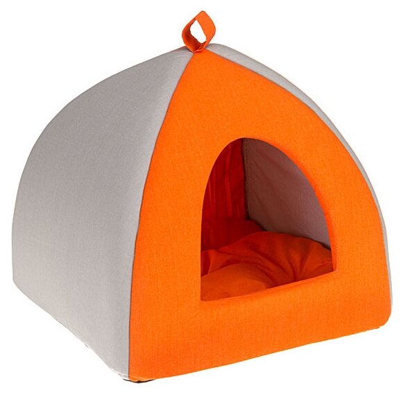 Мягкий домик-юрта TIPI Medium для кошек светло-серый с оранжевым, Ферпласт