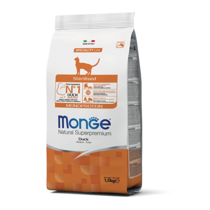 Monoprotein Sterilised корм для стерилизованных кошек, с уткой, Monge
