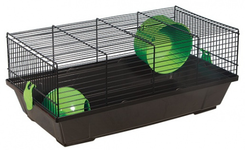 Клетка для грызунов Виктор черная с зелеными аксессуарами  50,5*28*21см Small Animals