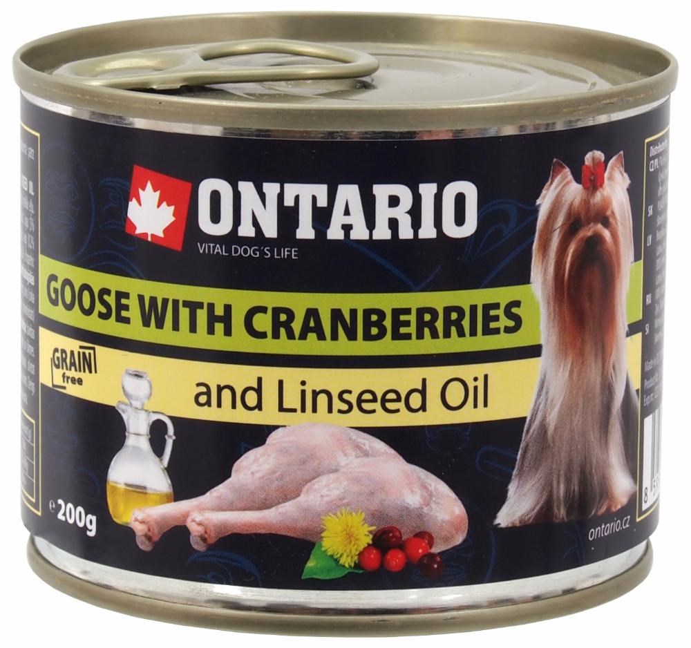 Ontario консервы для собак мини пород с мясом гуся, клюквой, одуванчиком и льняным маслом 200 гр