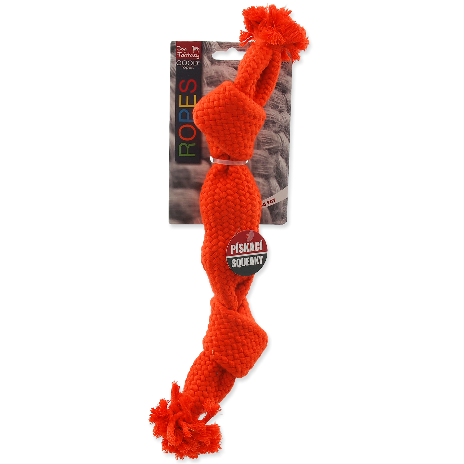 Игрушка веревочная оранжевая с 2 узлами 35см, Dog Fantasy