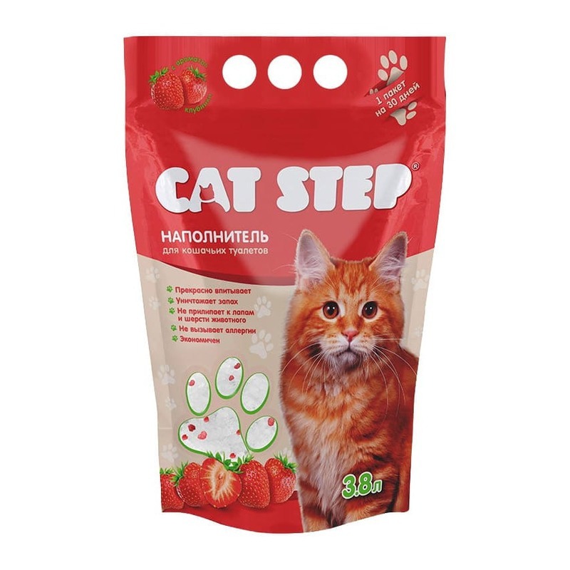 Наполнитель для кошачьих туалетов Cat Step "Клубника", силикагелевый впитывающий