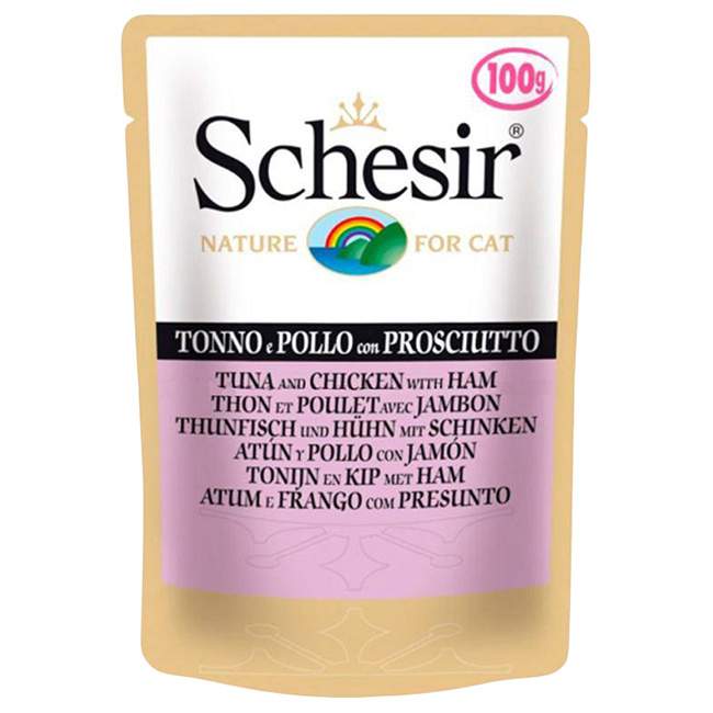 Schesir 100 г консервы для кошек тунец/курица/ветчина (пауч) от зоомагазина Дино Зоо