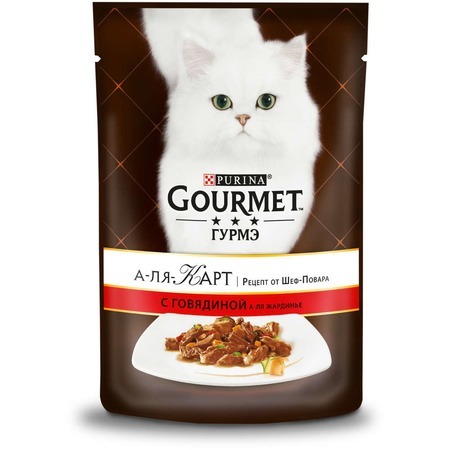 Gourmet "A la Carte" 85 г консервы для взрослых кошек с говядиной с морковью, томатом и цуккини (пауч)