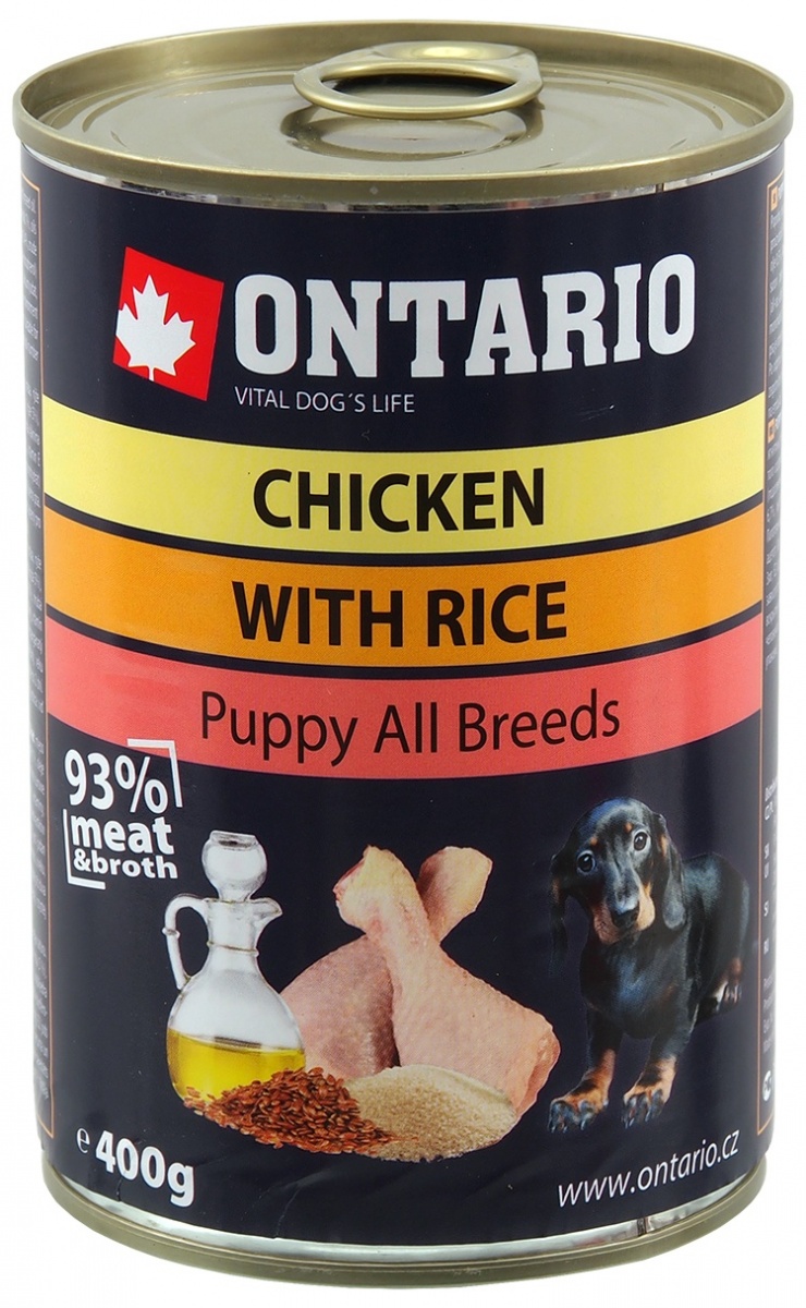 Ontario Консервы для щенков с курицей, рисом и льняным маслом 400г