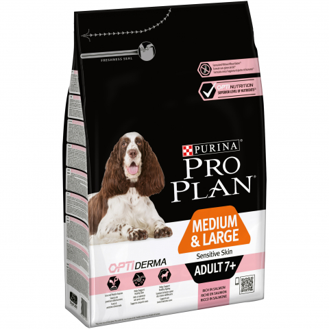 Purina Pro Plan  Корм  для собак средних пород 7+ с чувствительной кожей Лосось от зоомагазина Дино Зоо