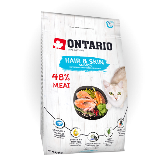 Ontario сухой корм для кошек для здоровой шерсти и кожи, рыба