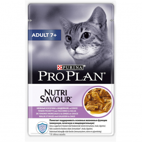 Nutrisavour Adult 7+ влажный корм для кошек старше 7 лет, с индейкой в соусе, Purina Pro Plan