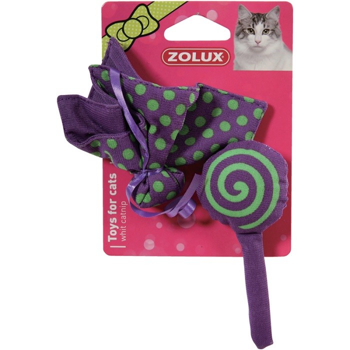 Золюкс Игрушка мягкие бабочка и конфета с мятой для кошек, 2 шт., фиолетовые