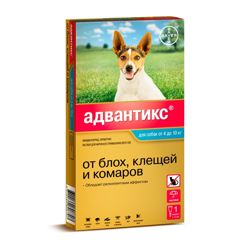 Адвантикс капли для собак от 4 до 10кг от блох и клещей, BAYER