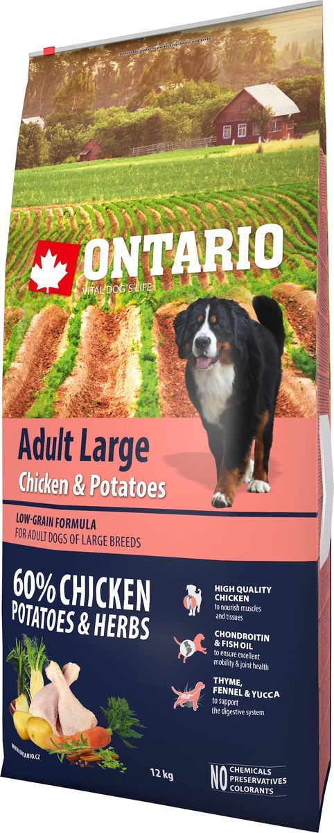 Ontario корм сухой для взрослых собак крупных пород с курицей и картофелем