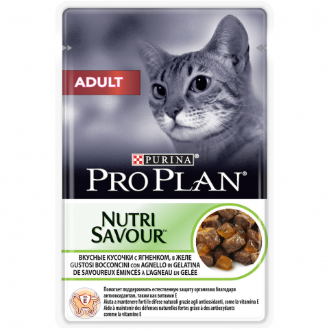 Nutrisavour Adult влажный корм для взрослых кошек, с ягненком в желе, Purina Pro Plan