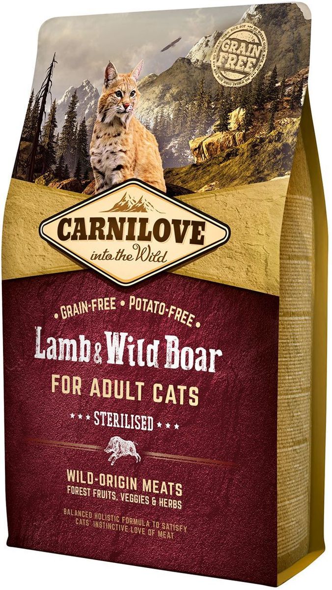 Sterilised Lamb & Wild Boar for Adult корм для стерилизованных кошек, с ягненком и диким кабаном (2 кг), Carnilove