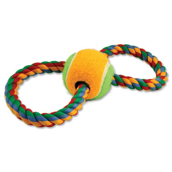 Игрушка веревочная разноцветная 25 см с теннисным мячиком Dog Fantasy