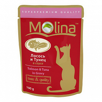 Молина 80 г консервы для кошек филе тунца с крабом в соусе (пауч)
