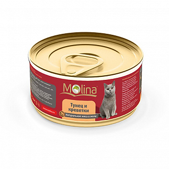 Молина 80 г консервы для кошек тунец с креветками в желе (банка)