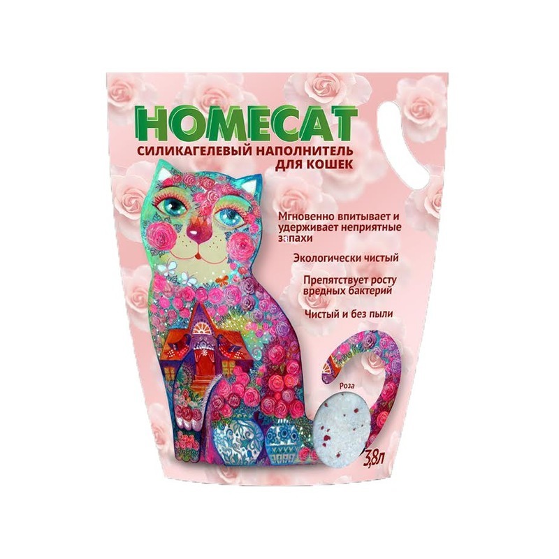 Наполнитель для туалета HOMECAT силикагель 3,8л роза, HomeCat