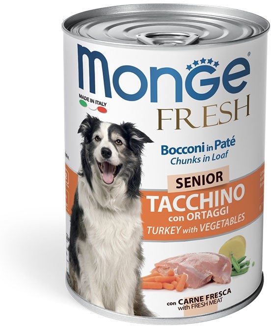 Dog Fresh консервы для пожилых собак мясной рулет индейка с овощами, Monge