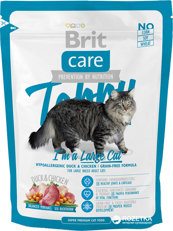 Care Cat Tobby Im a Large Cat корм для взрослых кошек крупных пород, с уткой и курицей, Brit
