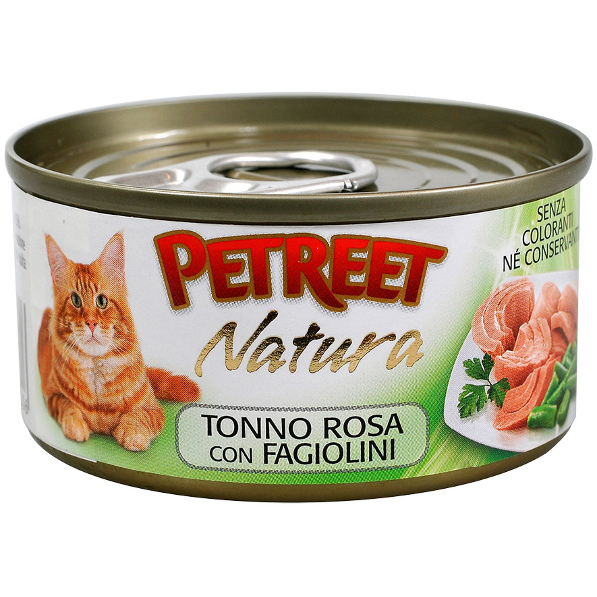 Консервы для кошек кусочки розового тунца с зеленой фасолью, Petreet