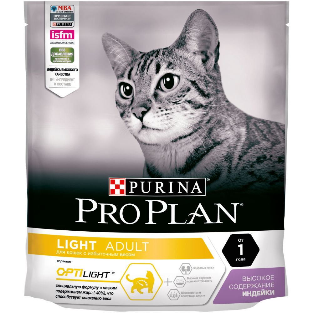 Purina Pro Plan  "Light" Корм сухой для  кошек низкокалорийный Индейка