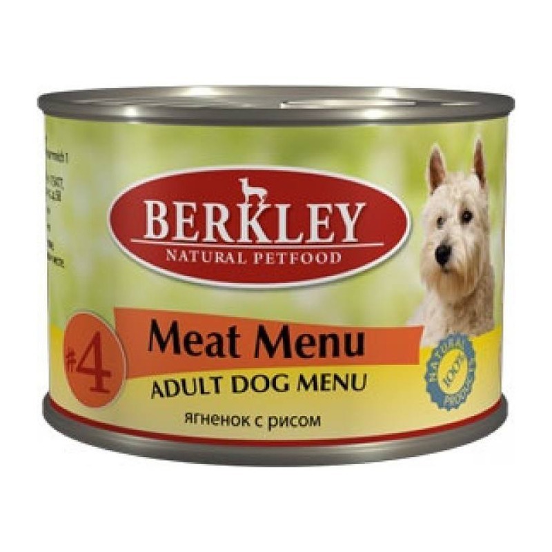 №4 Консервы для взрослых собак, ягнёнок с рисом, Berkley