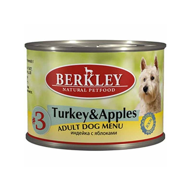 №3 Консервы для взрослых собак, индейка с яблоками, Berkley