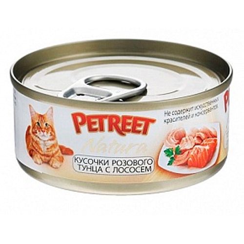 Консервы для кошек кусочки розового тунца с лососем, Petreet